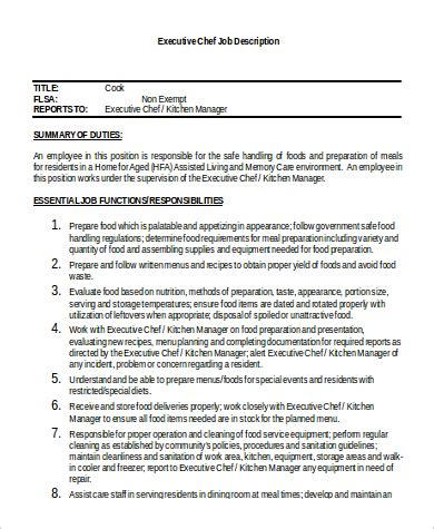 Executive Chef Job Description Sample .